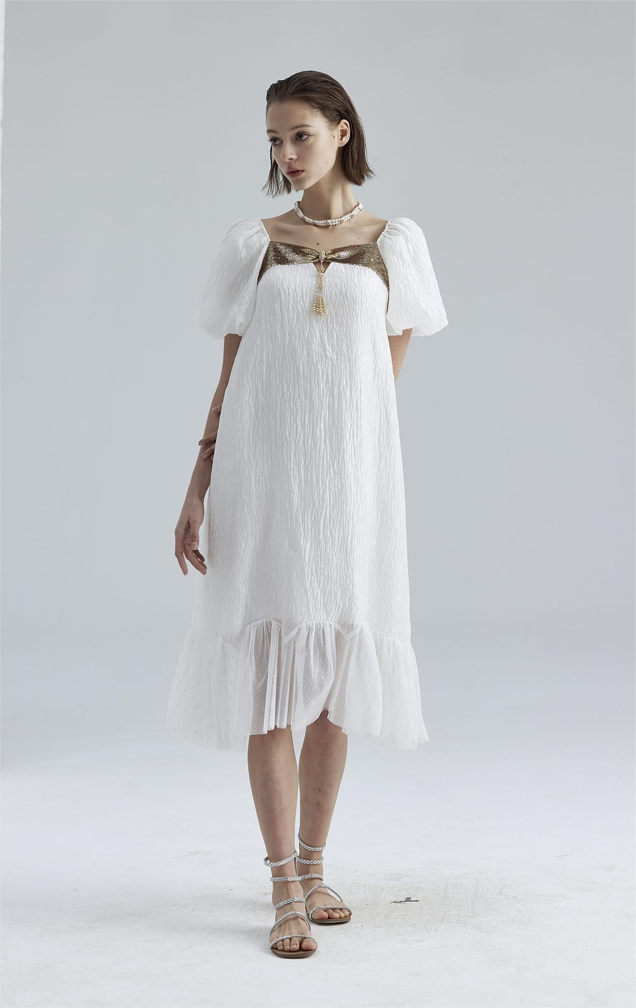 35.White puff sleeve dress