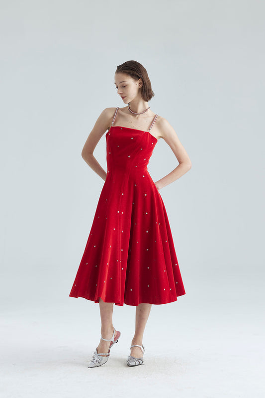 40. Red Star Embroidered Long Dress