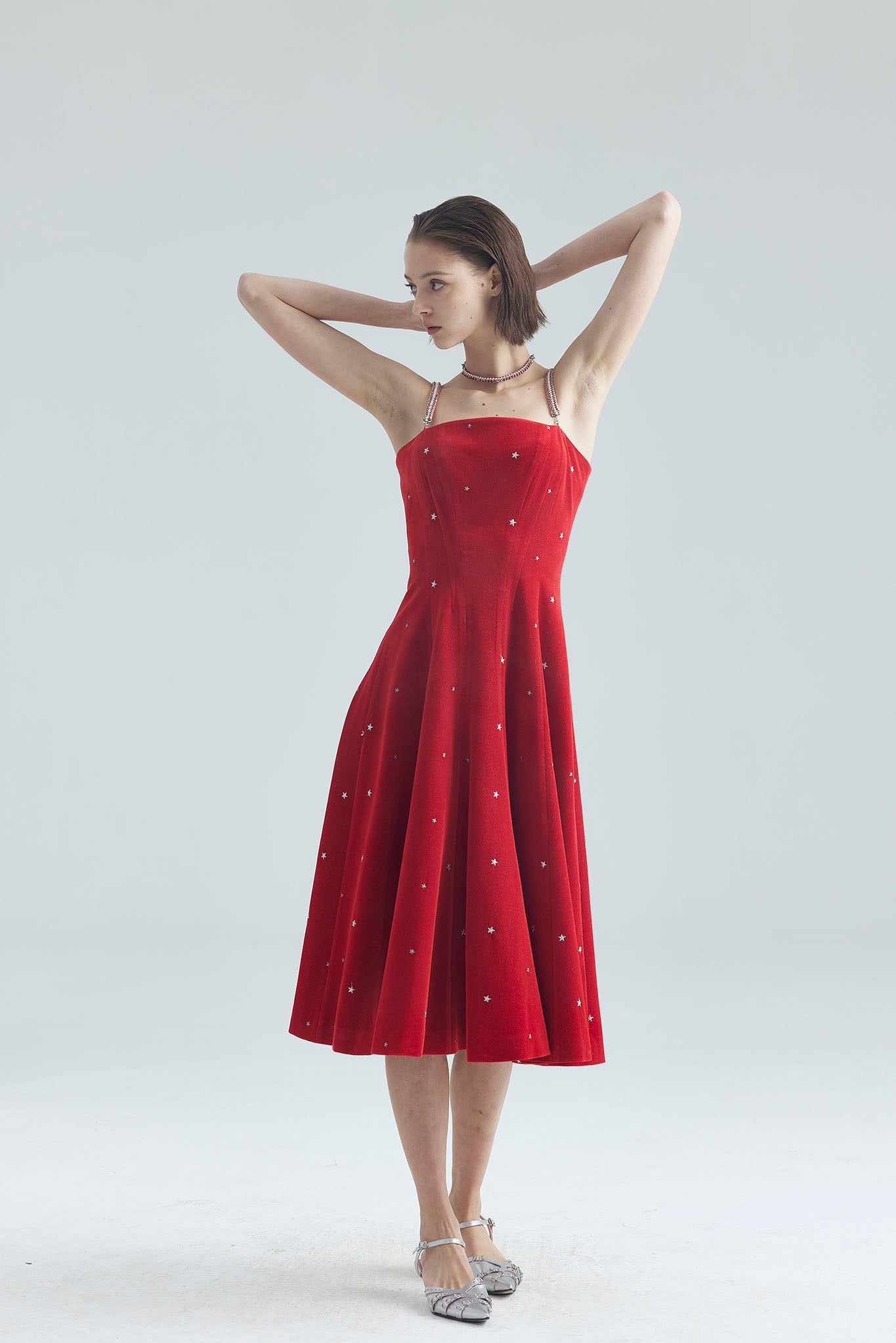 40. Red Star Embroidered Long Dress