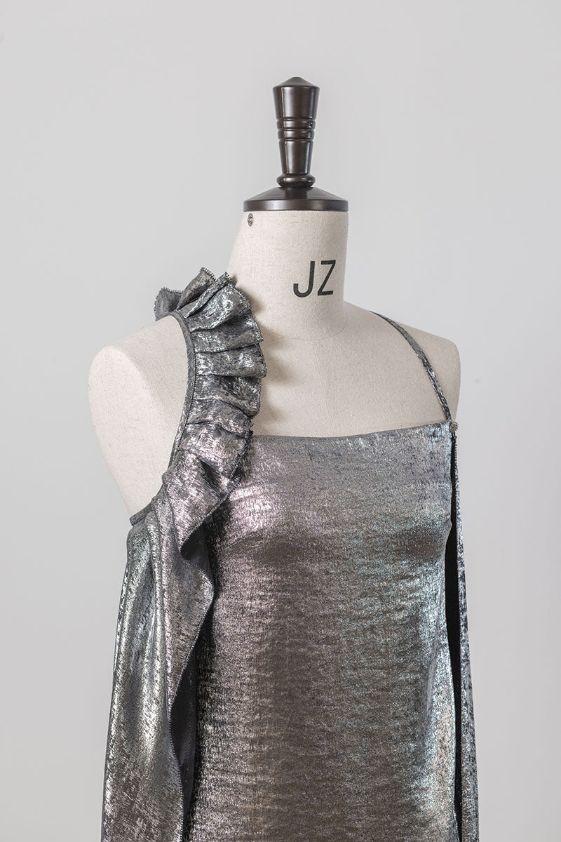 9. The silver asymmetrical structure dress