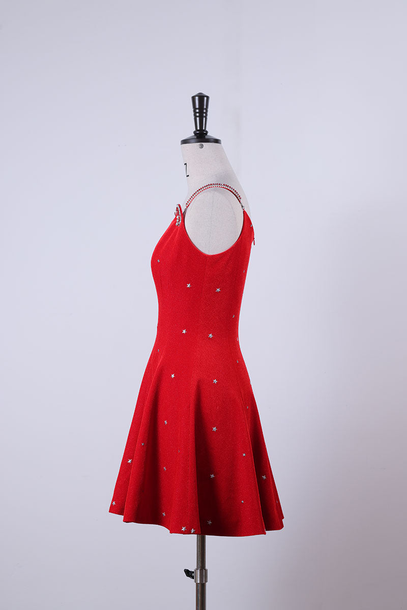 39.Red Star Embroidered Short Dress